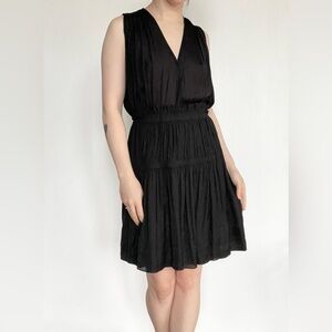 Isabel Marant Tiered Pleated Elegant Black Sleeveless Mini Dress Designer 36